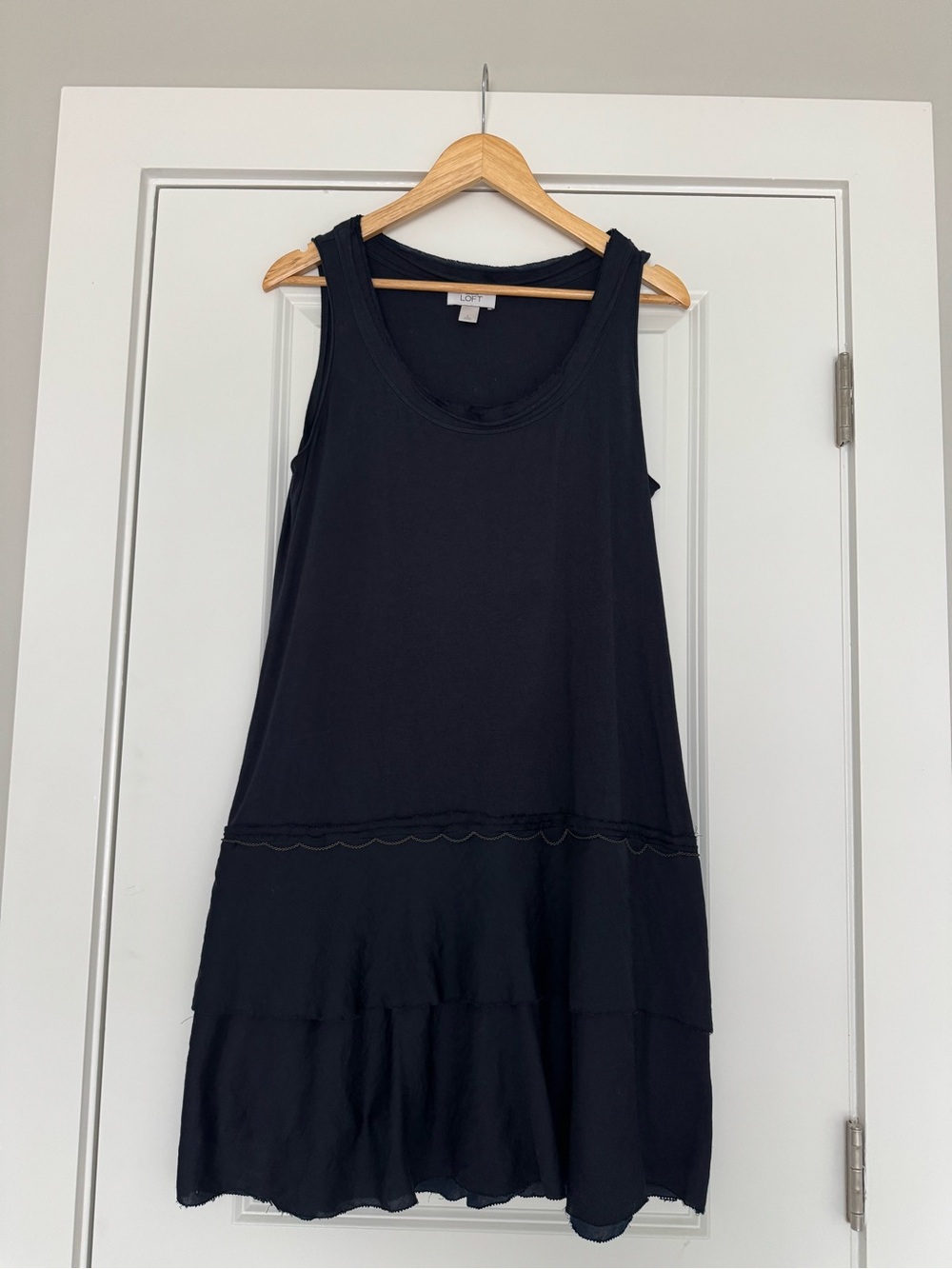 LOFT Dark Navy Sleeveless Tiered Scoop Neck Mini Dress